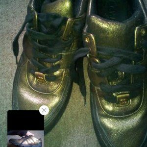 chanel 16k gold metallic leather lace up flat trainer sneaker, eu 41